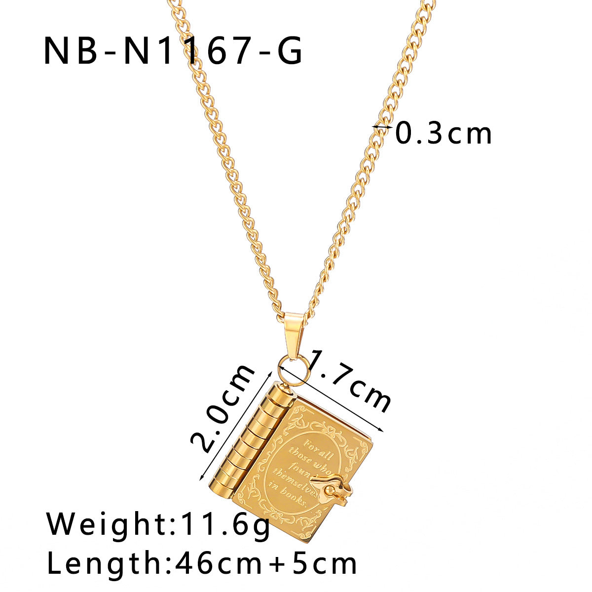 Collana minimalista a forma di libro da donna con catena in acciaio inossidabile e chiusura a cuore in acciaio al titanio placcato in oro 18 carati