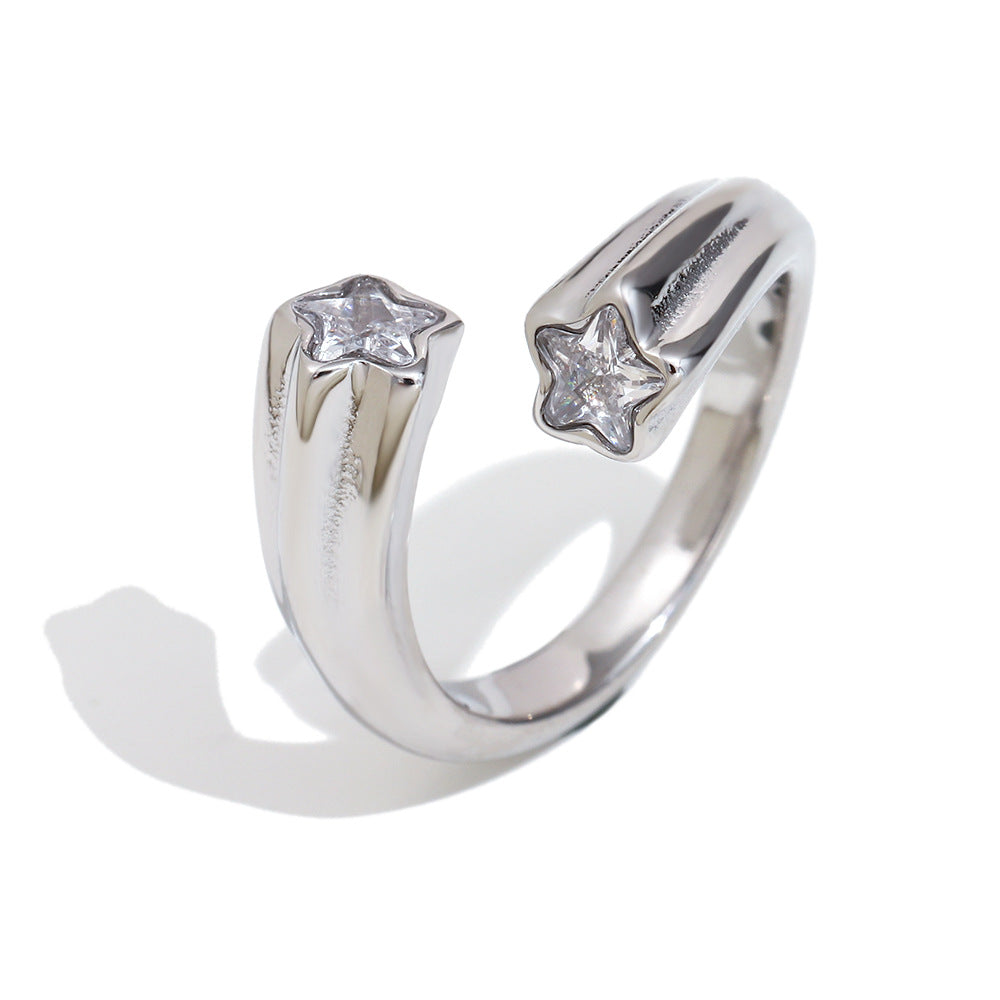 Fashionable Star-Shaped Stainless Steel Ring with 18K Gold Plating and Zircon Inlay for Women