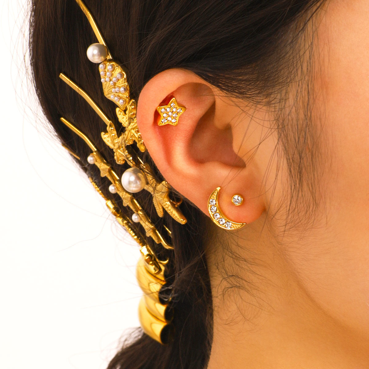Set di orecchini minimalisti in acciaio inossidabile a stella e luna con placcatura sottovuoto in oro 18 carati da donna