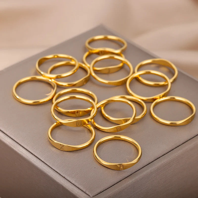 Minimalist Luxury Plated Stainless Steel Letter Ring Unisex