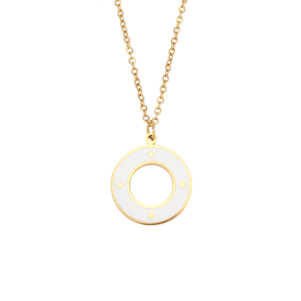 Collana da donna con ciondolo rotondo in acciaio inossidabile smaltato lucido geometrico minimalista