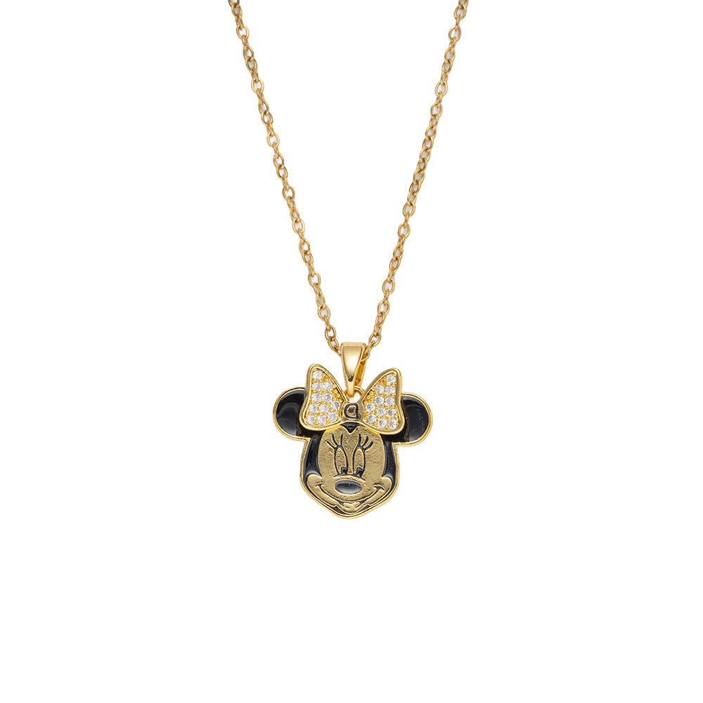 Collana con ciondolo in lega smaltata a forma di Topolino minimalista in acciaio al titanio placcato oro, unisex