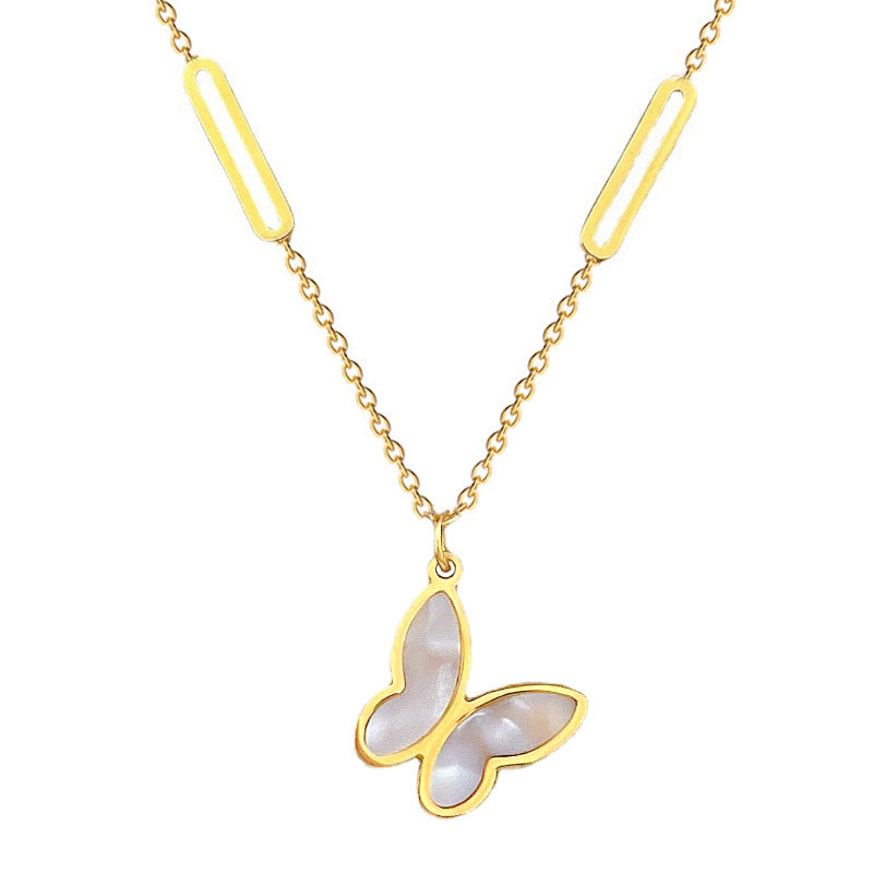 Collar con colgante de mariposa minimalista de acero de titanio con baño de oro para mujer y hombre