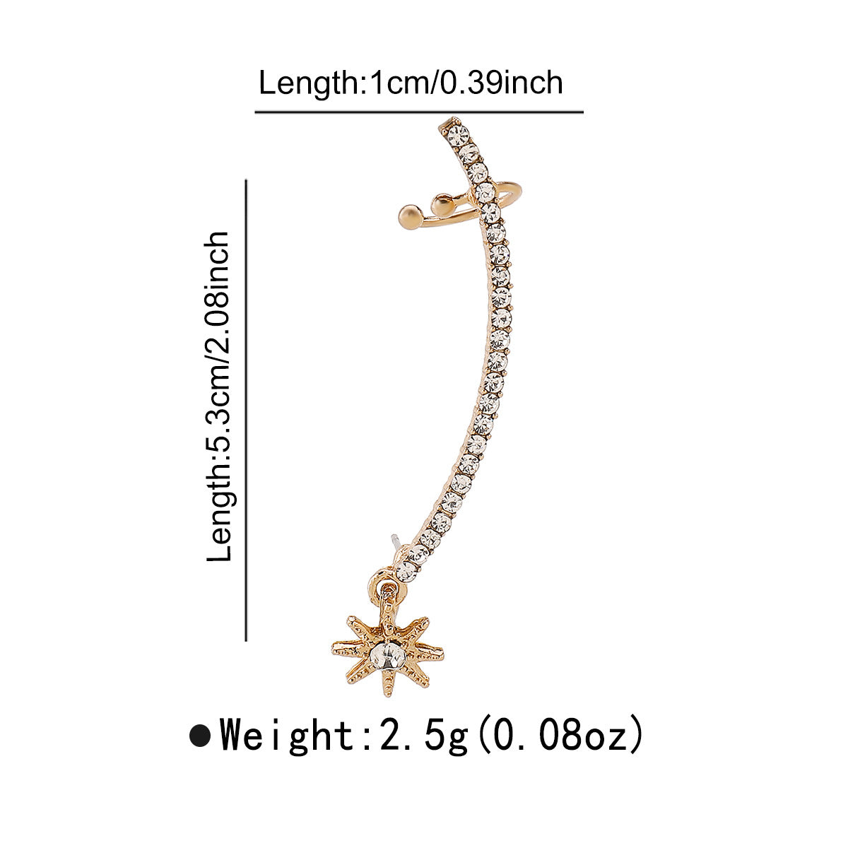 Elegante Ear Cuff Curvo da Donna in Lega con Intarsio di Strass, Orecchini d'Impatto alla Moda e Versatili