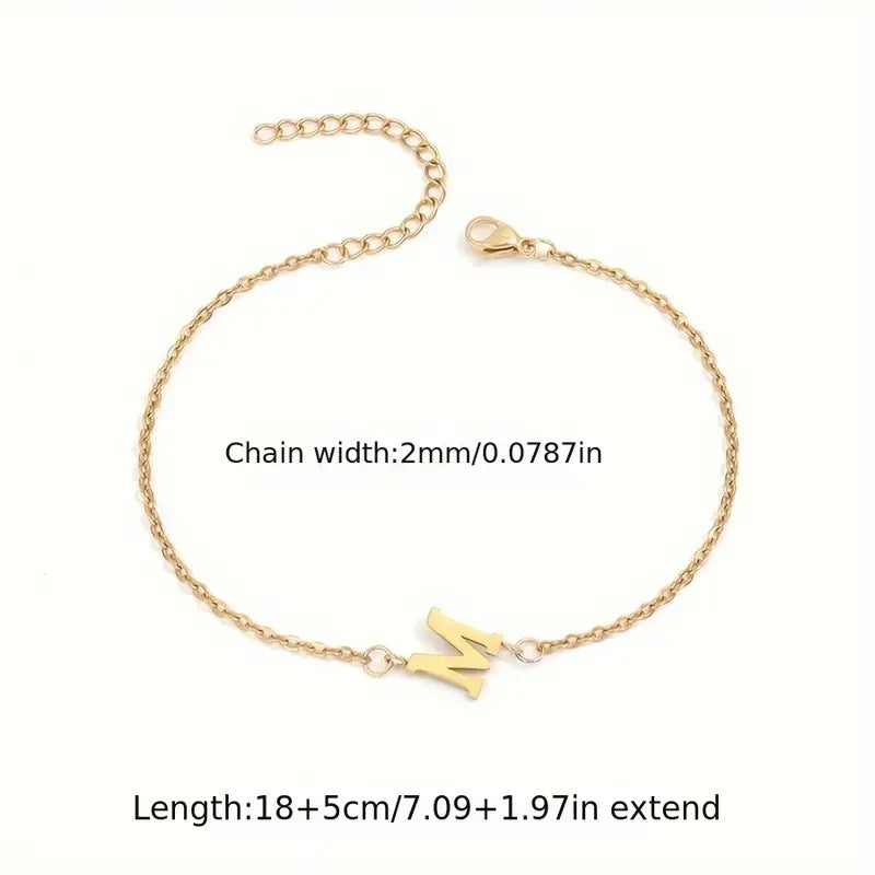 Braccialetto Minimalista con Lettera in Acciaio Inossidabile Placcato Oro Unisex A-Z