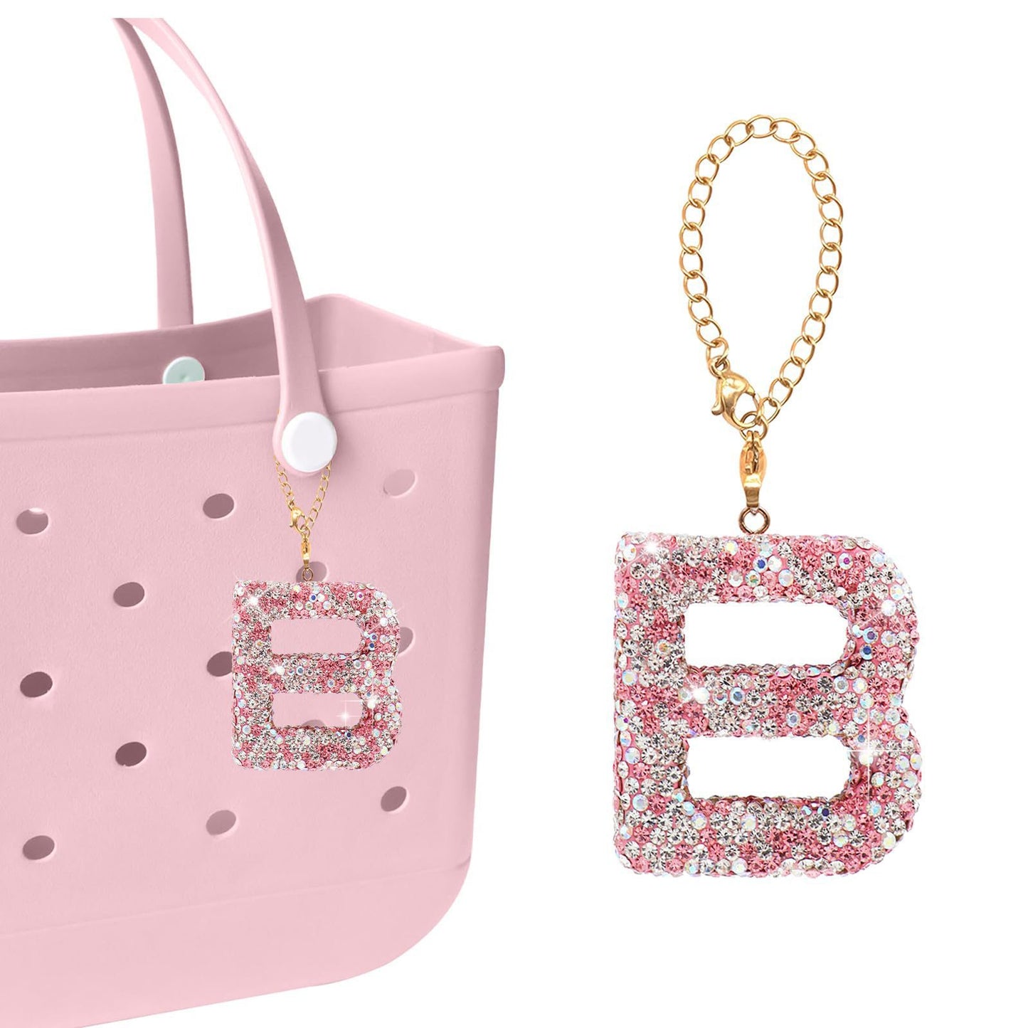 Minimalist Rhinestone Inlay Letter Backpack Charm with Gold Chain