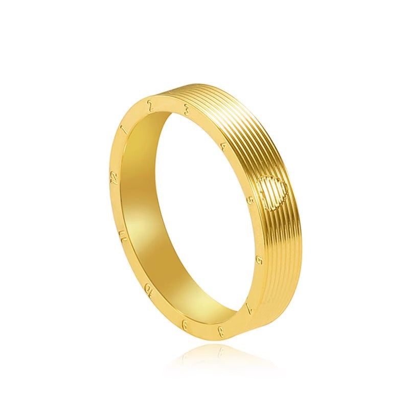Minimalist Titanium Steel Plated 520 Clock Heart Design Ring for Women and Men Finger Ring in Gold Tone