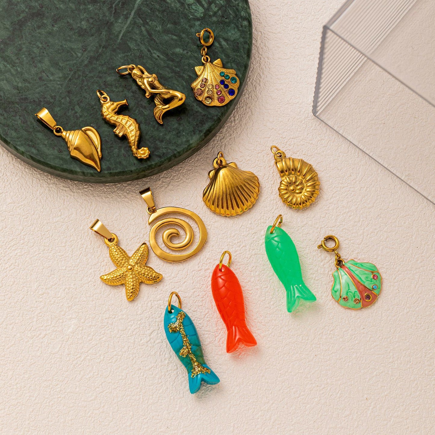 18K Gold Plated Stainless Steel Ocean Series Charm Bar Pendant