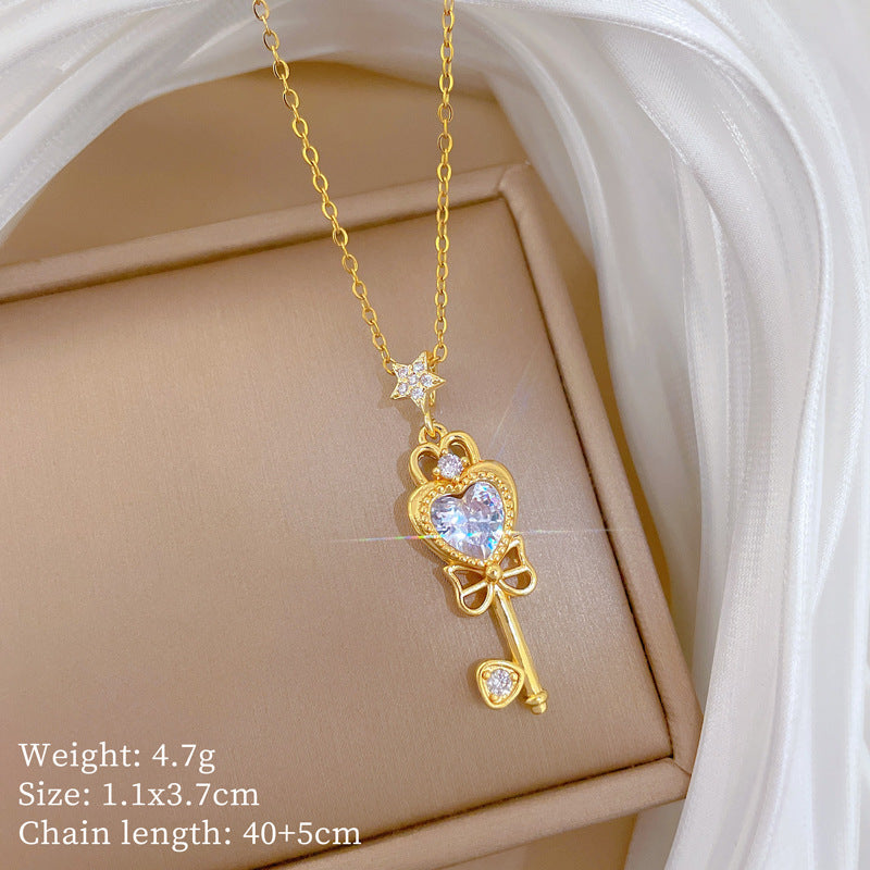 Sweet Cartoon Animal Micro-Inlaid Cubic Zirconia Brass Pendant Titanium Steel Necklace for Unisex