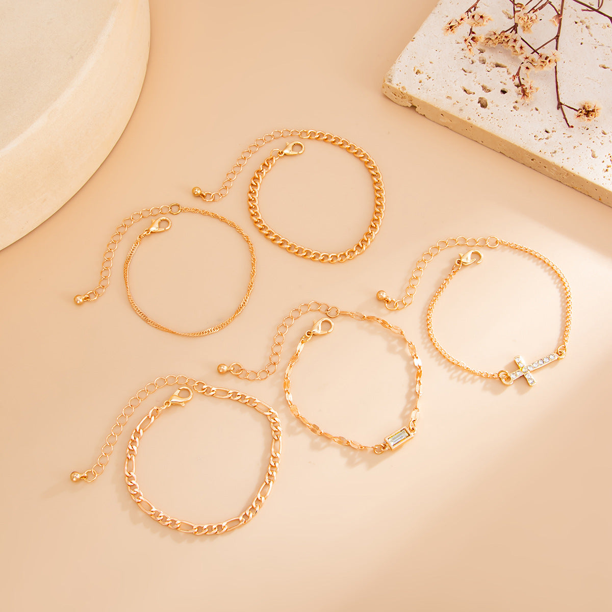 Minimalist Rhinestone Cross Acrylic Plated Bracelet for Women