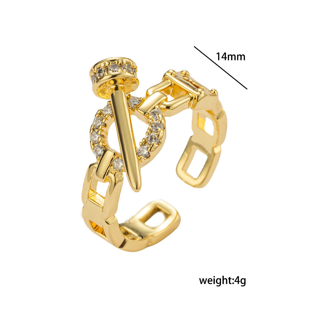 Bracciale Rigido Aperto da Donna Minimalista Geometrico Placcato Oro Rame con Design Hip-Hop alla Moda