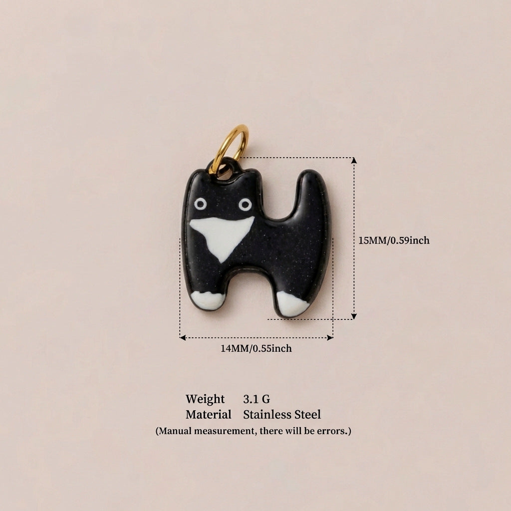Luxury Casual 18K Gold Plated Titanium Steel Cat Animal Charm Bar