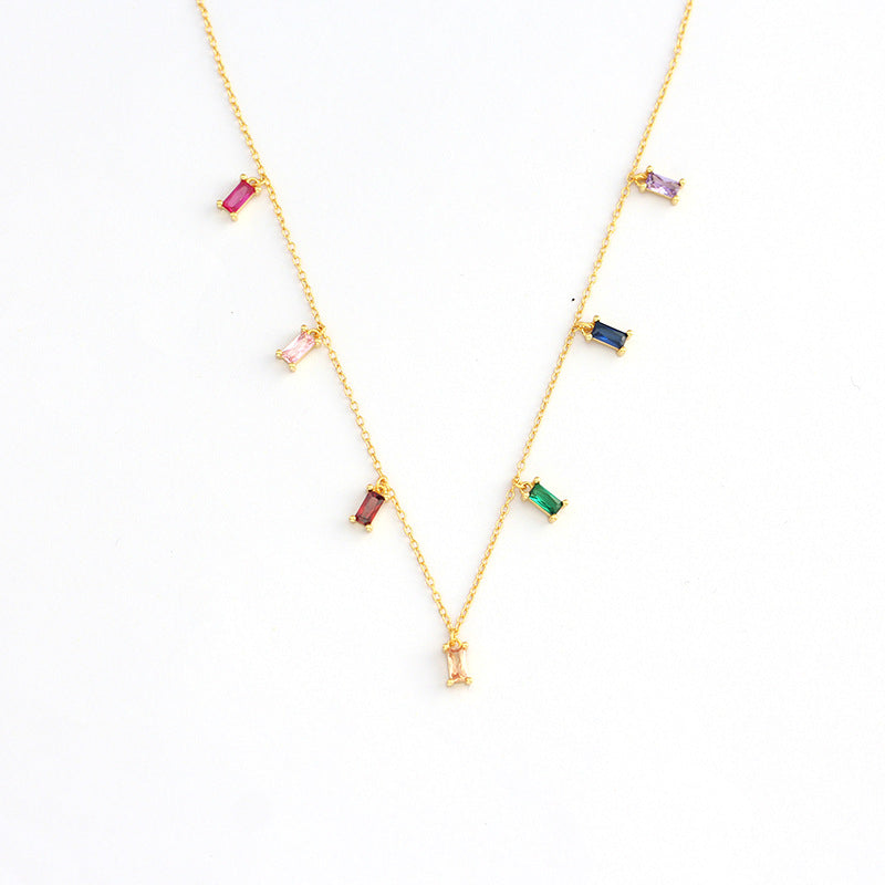Luxury Elegant Geometric 925 Sterling Silver Cubic Zirconia Inlay Necklace Curb Chain for Women
