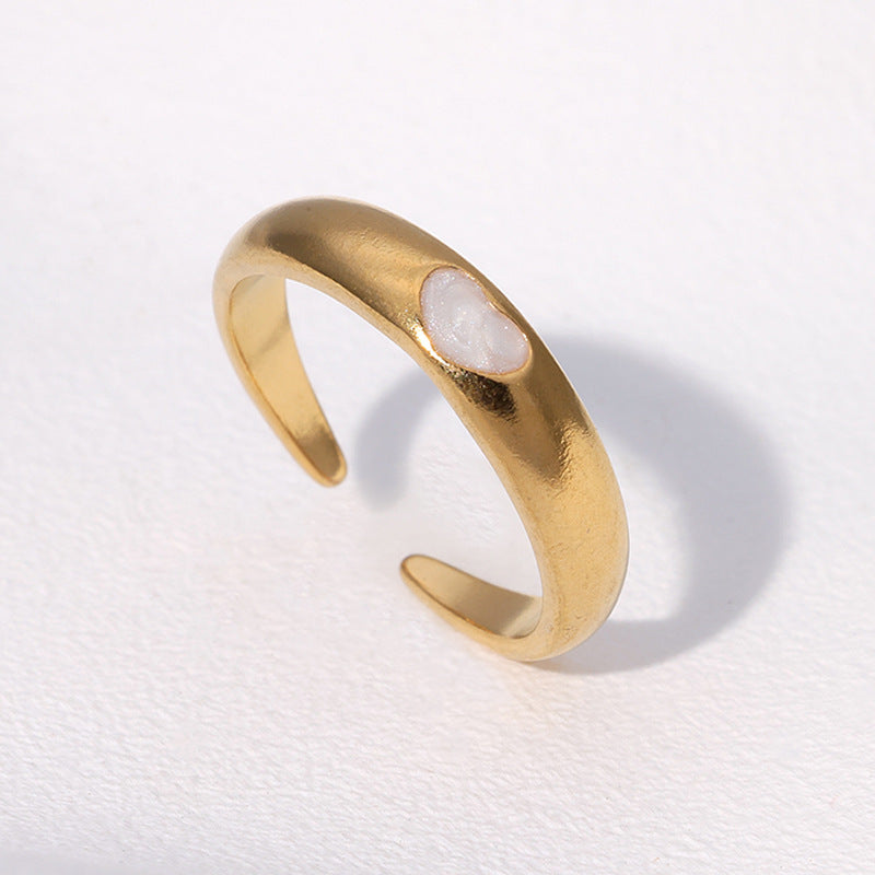 Minimalist Vintage Heart-Shaped Stainless Steel Open Ring with Gold Plating for Women