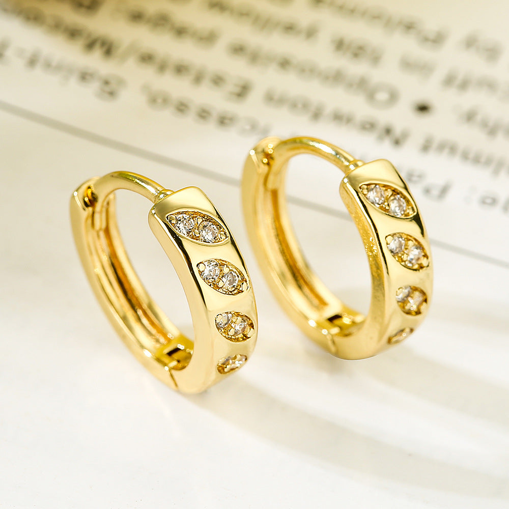 Minimalist Geometric Copper Hoop Earrings with Gold Plating and Micro-Pave Zirconia for Women