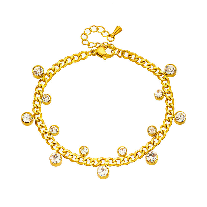 Minimalist Irregular Round Rhinestone-Embellished Titanium Steel Bracelet for Women