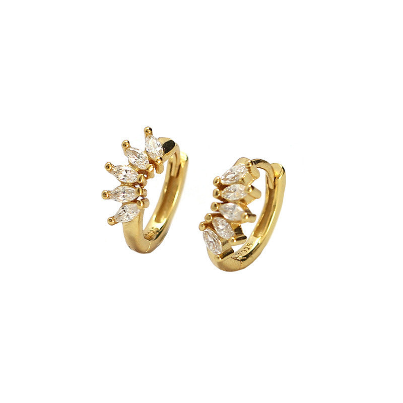 Orecchini a perno geometrici minimalisti ovali in argento sterling S925 con intarsio di strass per donna