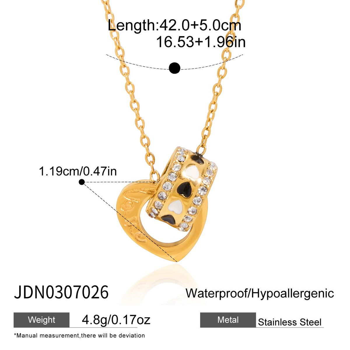 Collana rotonda geometrica con ciondolo da donna in acciaio al titanio con intarsio di strass e finitura placcata
