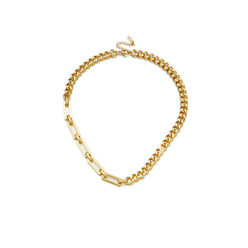 Minimalist Titanium Steel Plated Chunky Link Necklace and Bracelet Set for Women and Men