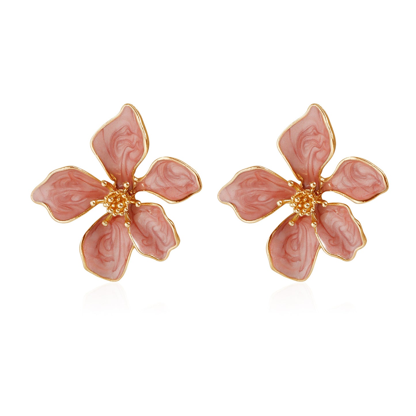 Vintage Floral Geometric Drip Oil Plated Zinc Alloy Earrings with Stainless Steel Posts