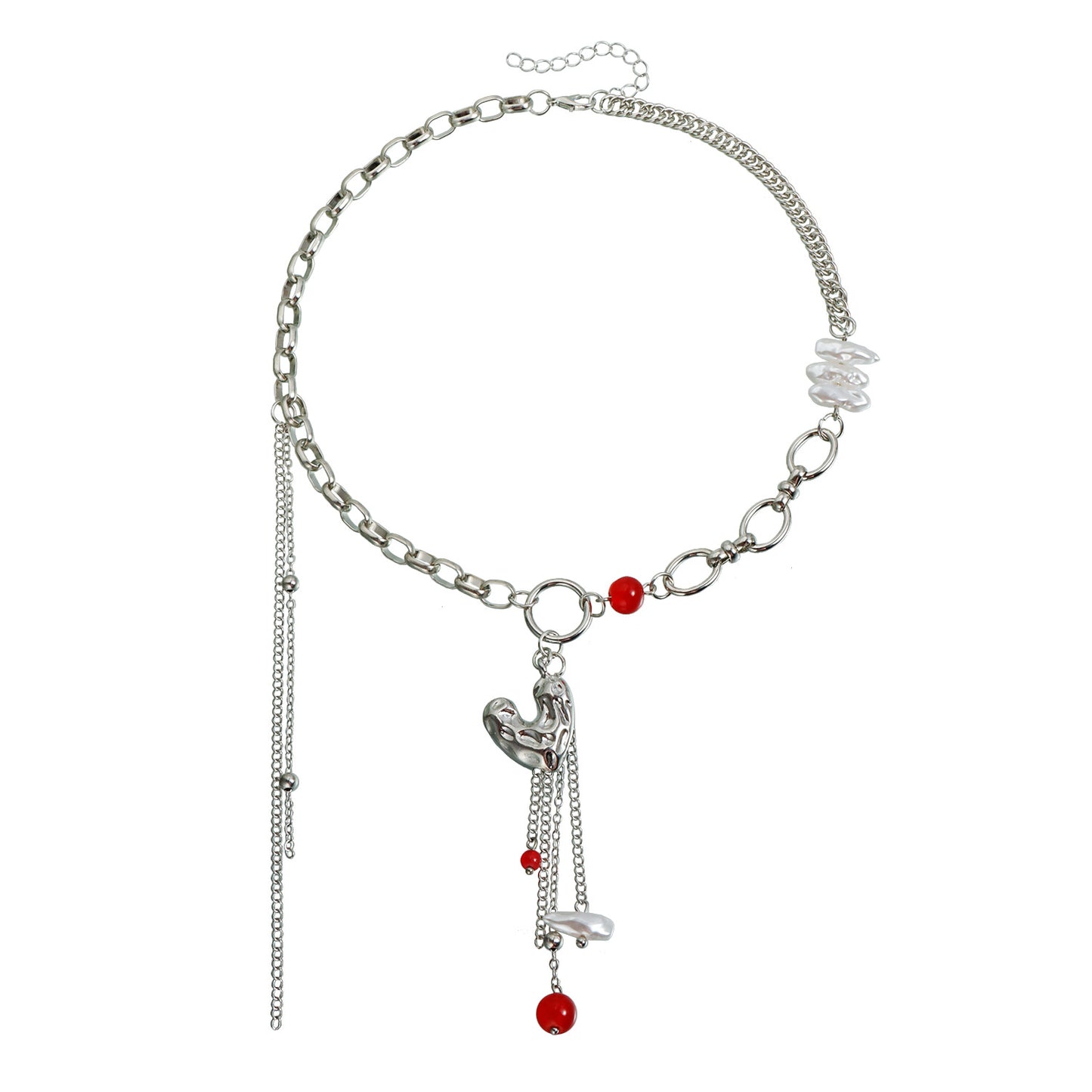 Dark Streetwear Geometric Heart Alloy Plated Necklace with Tassel for Women