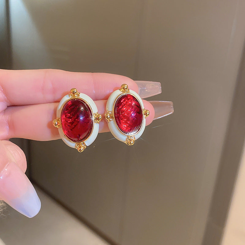 Orecchini pendenti in smalto vintage a goccia con perno in acciaio inossidabile per donna