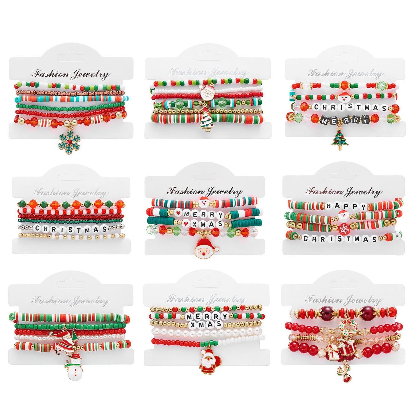 Christmas Cartoon Character Resin Bracelet Set with Snowflake Reindeer Bell Santa Claus Elements Casual Unisex Jewelry