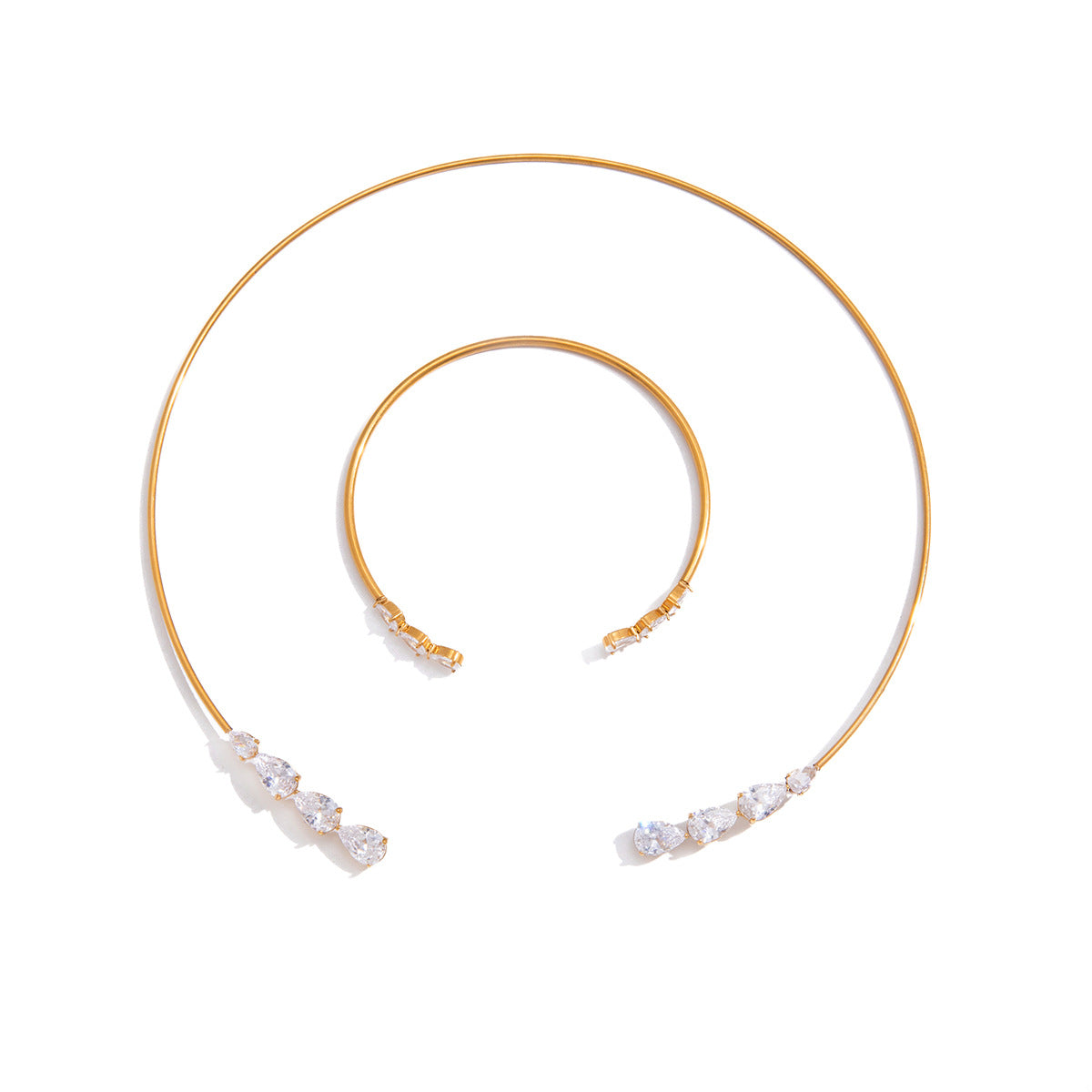 Minimalist Round Geometric Stainless Steel and Titanium Steel Necklace and Bracelet Set with Cubic Zirconia Plating for Women