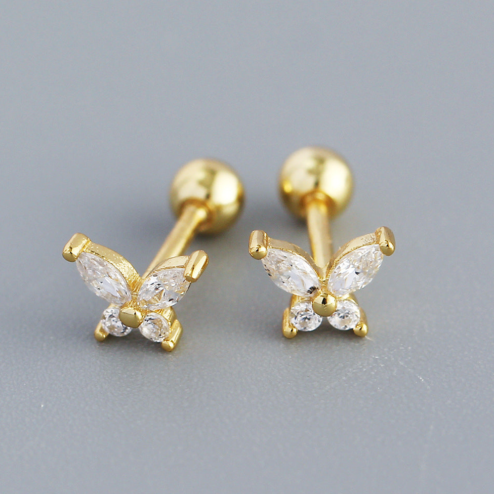 Minimalist Butterfly-Shaped S925 Sterling Silver Ear Cuffs with Zircon Inlay for Women
