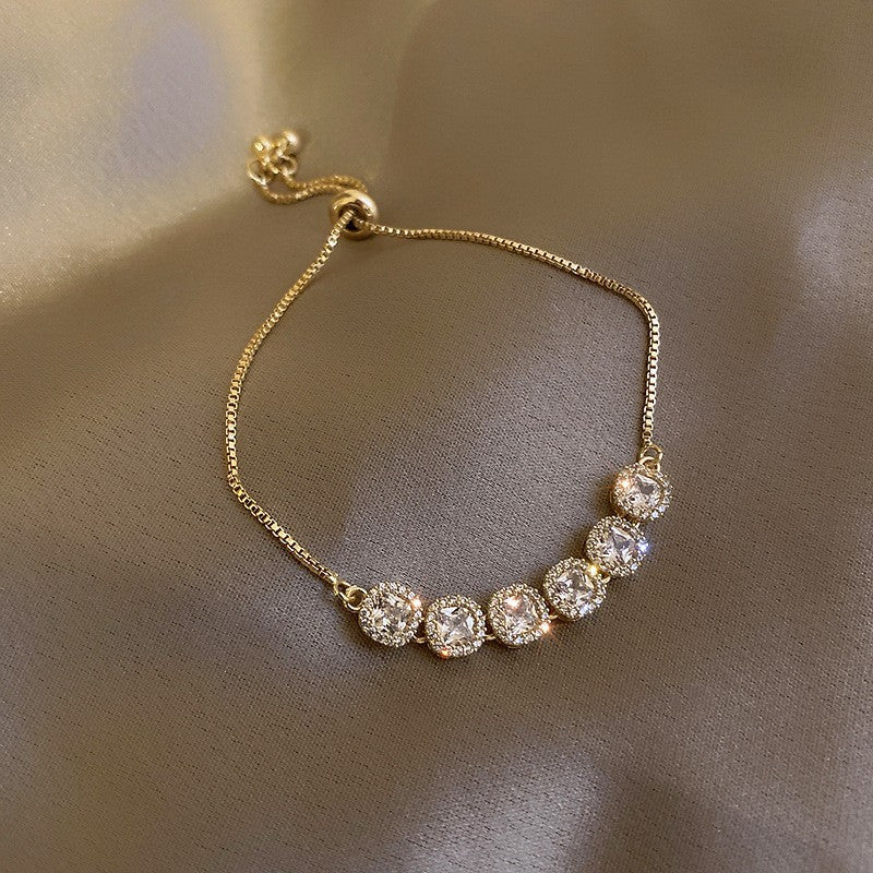 Elegant Geometric Floral Bracelet for Women in Plated Copper with Rhinestone Accents, Minimalist Office Style Hand Jewelry