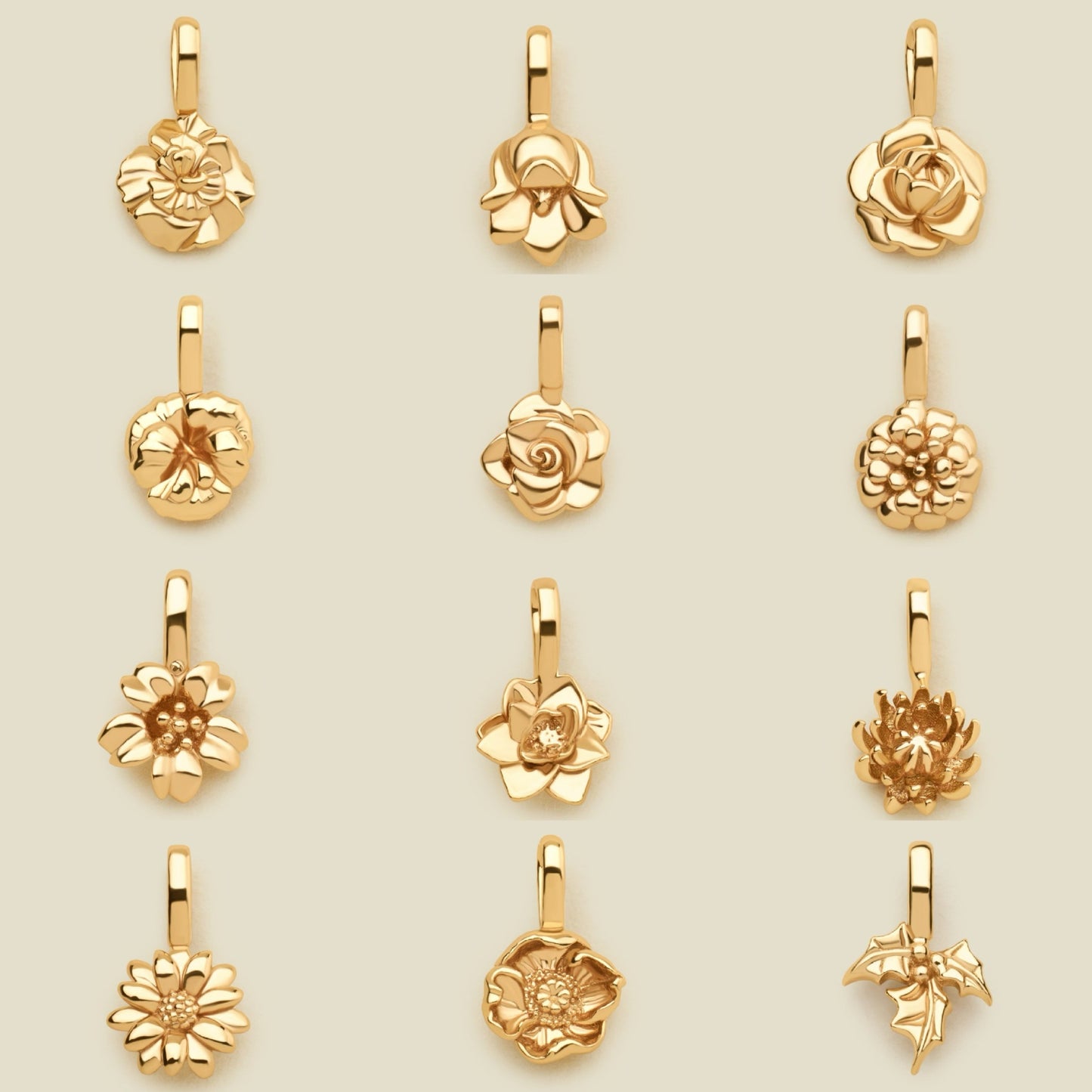 Vintage 18K Gold PVD Stainless Steel Floral Pendant Charm Bar