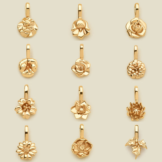 Vintage 18K Gold PVD Stainless Steel Floral Pendant Charm Bar