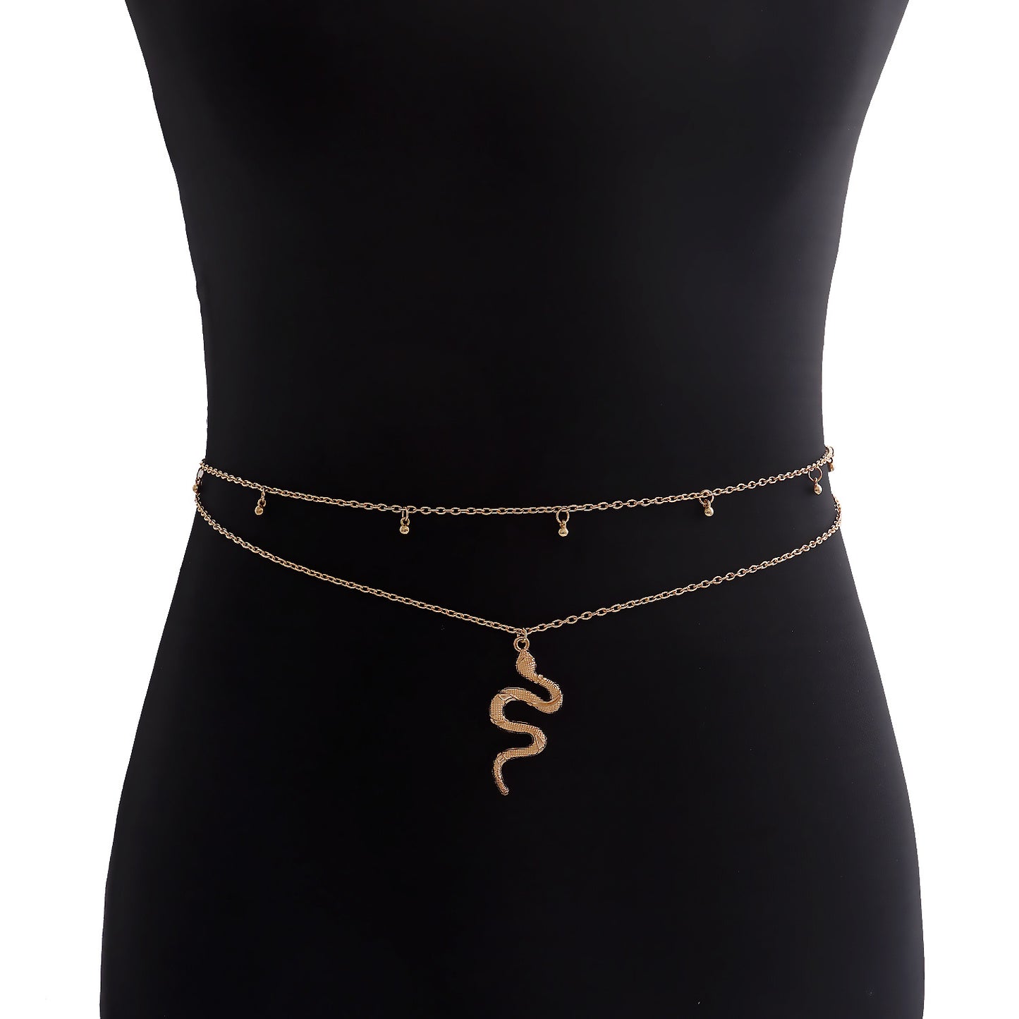 Punk Style Double-Layer Snake Chain Waist Chain for Women with Alloy Beads and Slim Design