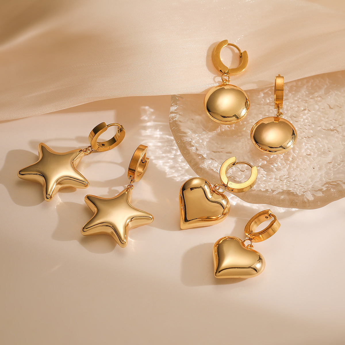 Minimalist Star and Heart-Shaped Stainless Steel Earrings for Women with Irregular Geometric Design