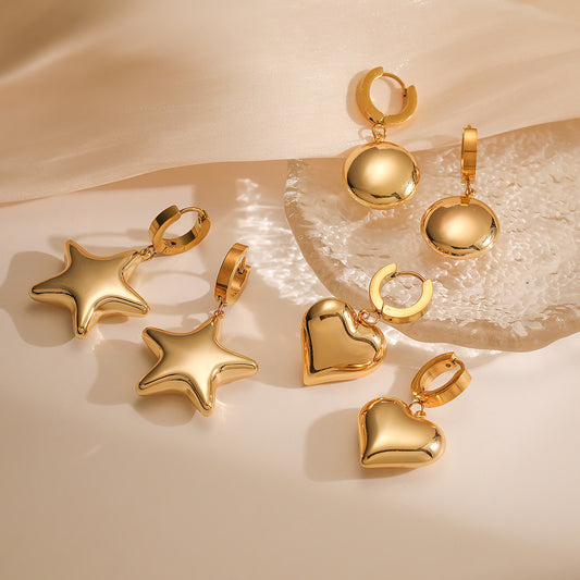 Minimalist Star and Heart-Shaped Stainless Steel Earrings for Women with Irregular Geometric Design
