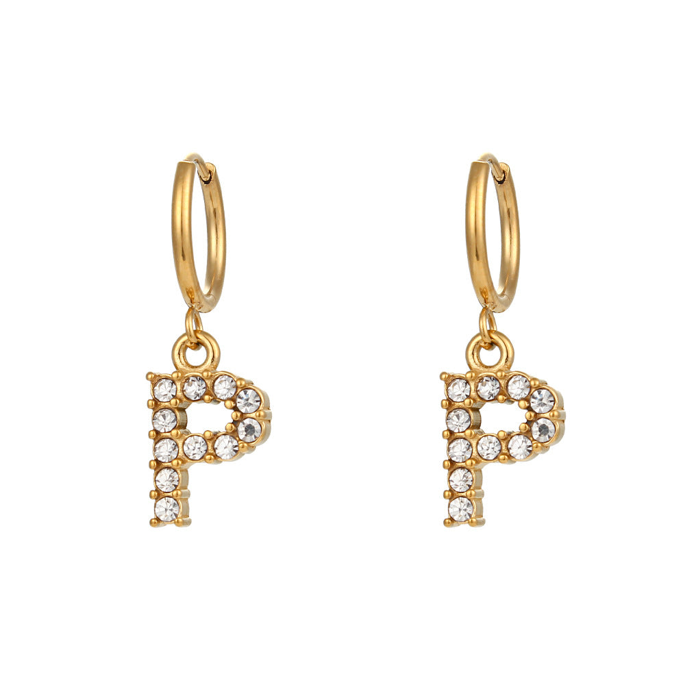 Minimalist Fashion Letter Earrings for Women Stainless Steel with 18K Gold Plating and Micro-Pave Zirconia