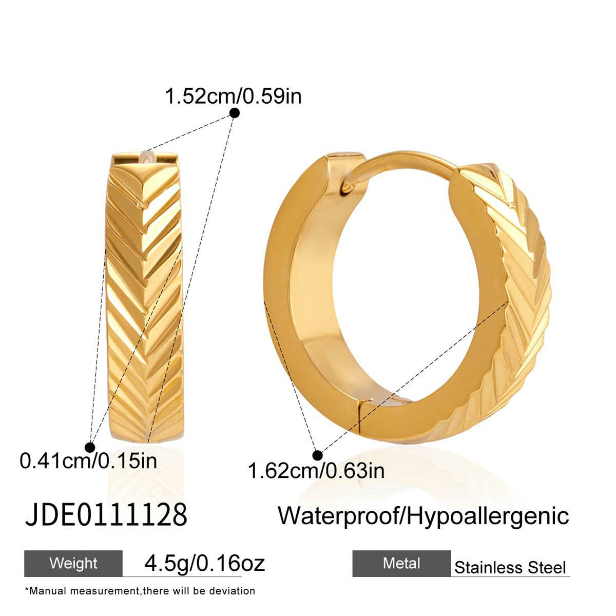 Aretes de aro geométricos de moda de acero inoxidable chapado en oro de 18 quilates para mujer