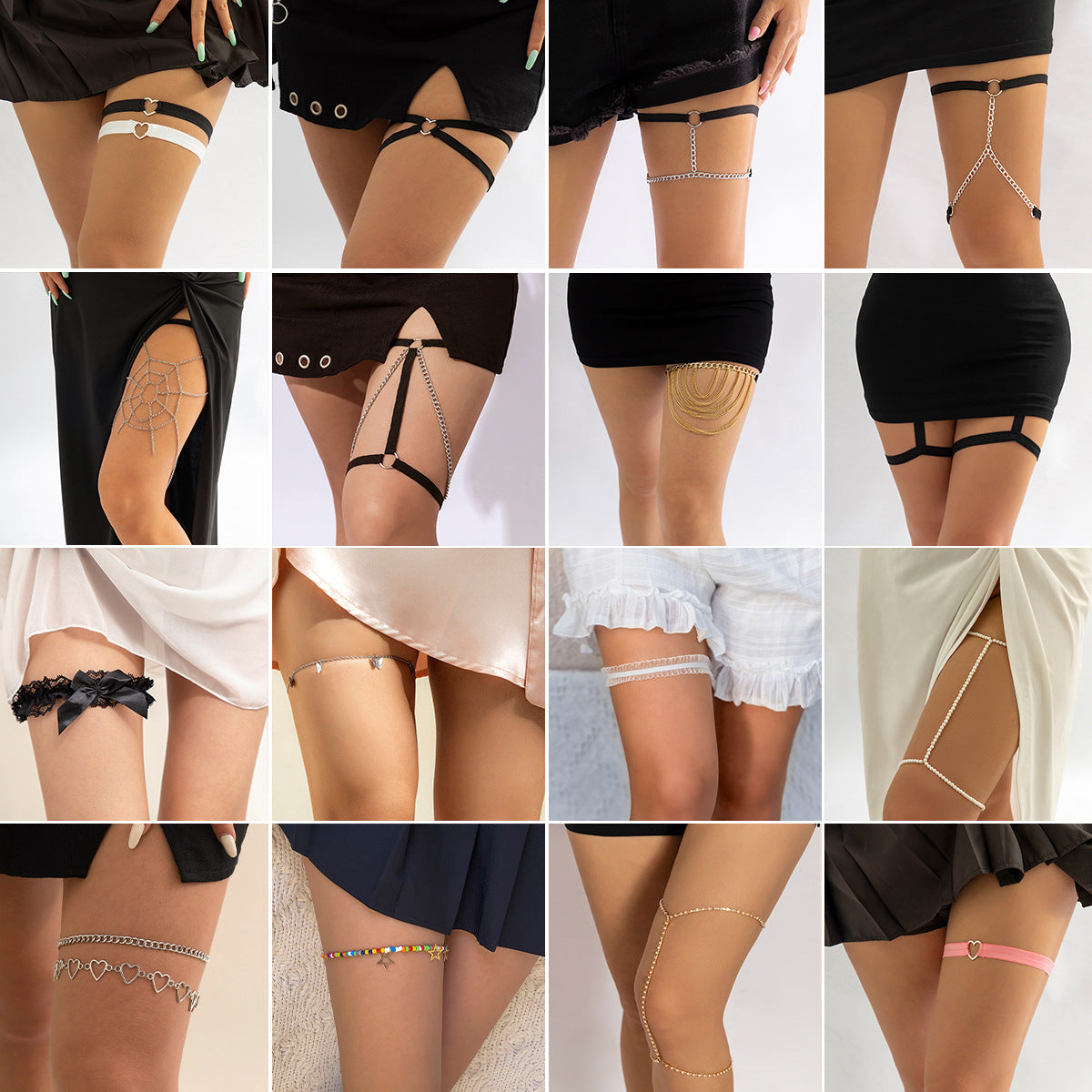 Sweet Streetwear Rhinestone Tassel Body Chain Leg Garter for Women