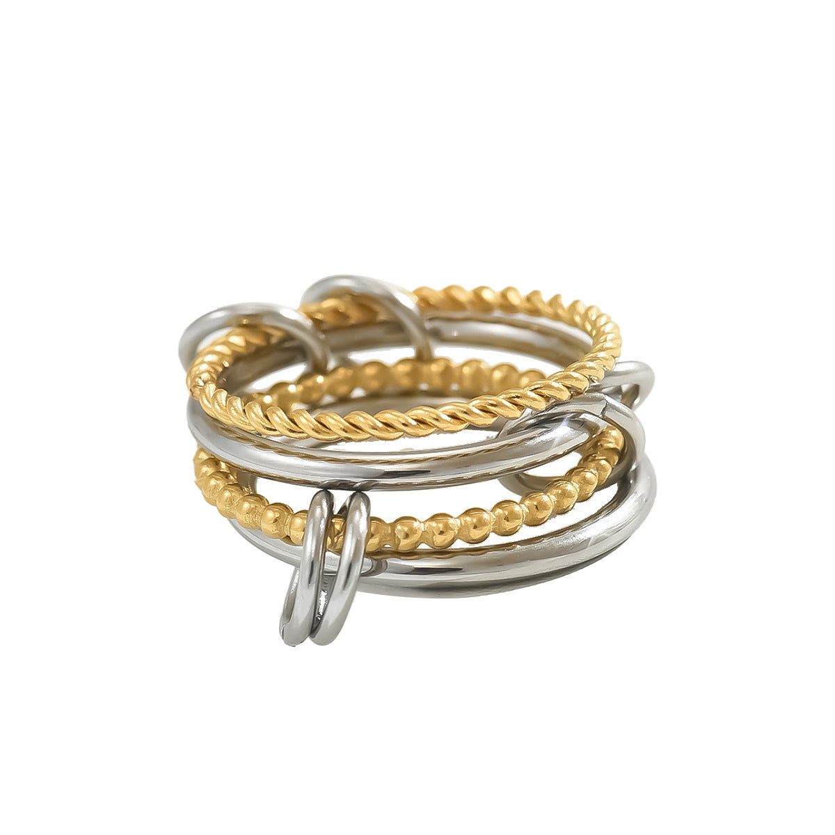 Set de anillos apilables geométricos cruzados para mujer en cobre con baño de oro de 18K