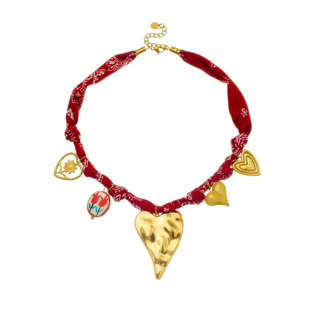 Bohemian Vintage Heart Floral Ceramic Plated Stainless Steel Pendant Necklace Set for Women