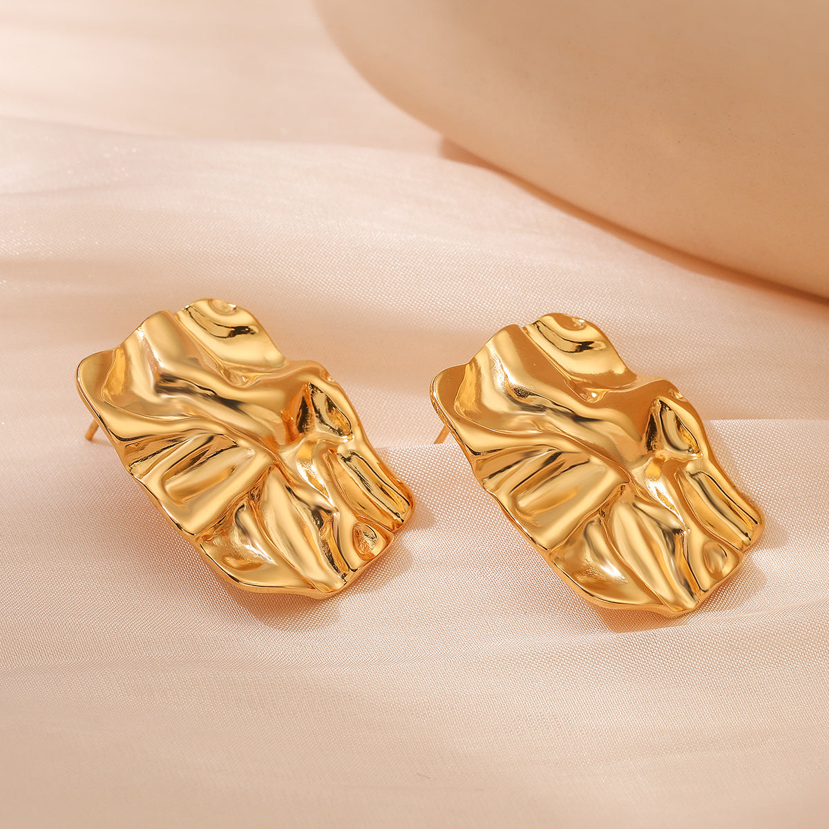 Geometric Stainless Steel Ear Studs for Women with 18K Gold Plating, Irregular Modern Fashion Earrings