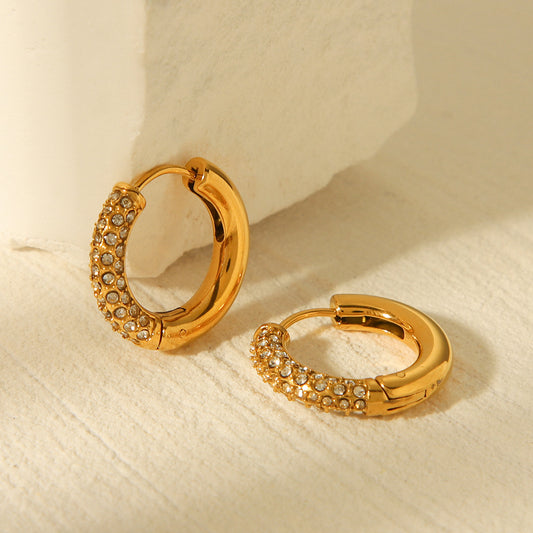Orecchini a Cerchio Geometrici Minimalisti in Acciaio Inossidabile con Intarsio di Strass da Donna