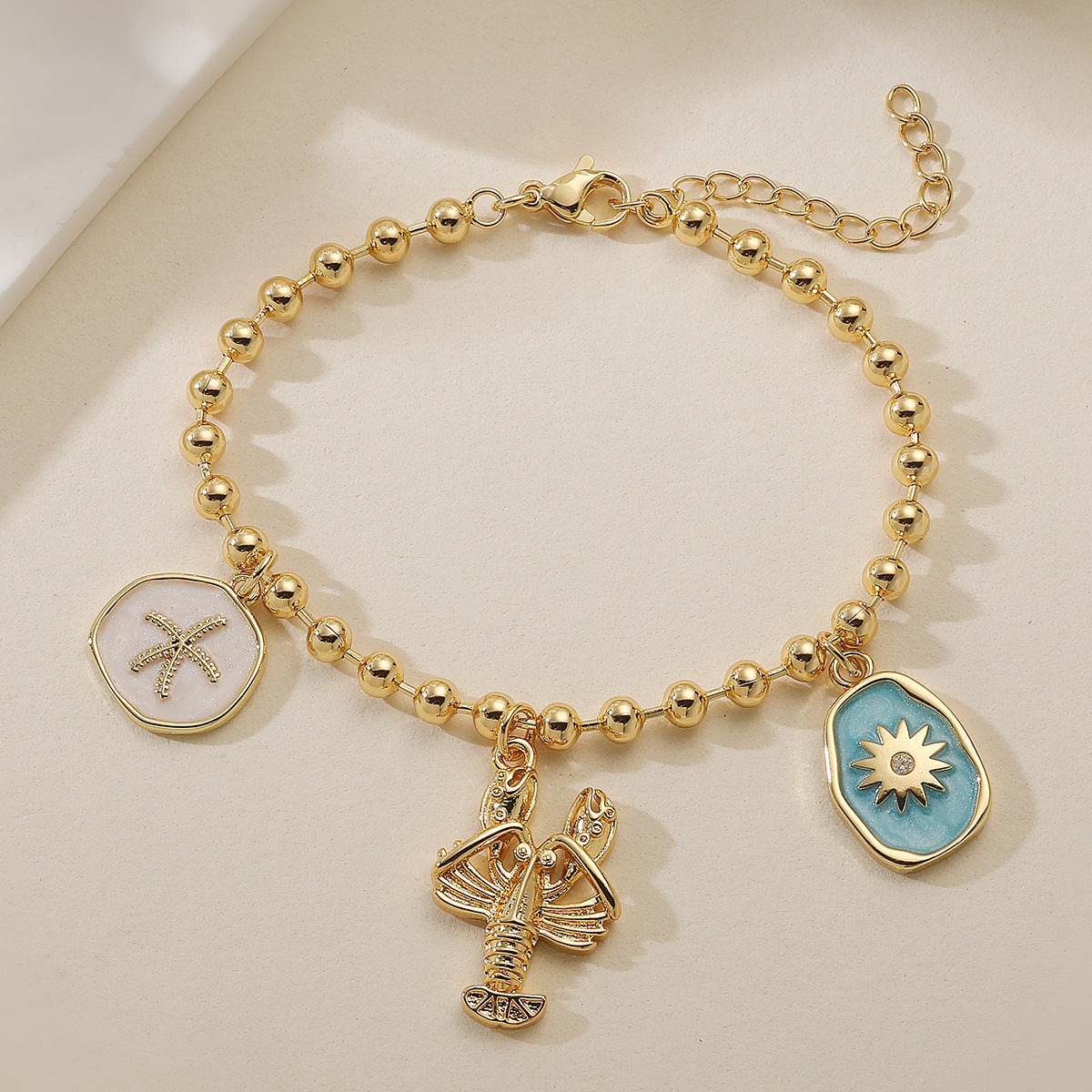 Geometric Brass Gold Plated Drip Oil Lobster Crab Pendant Bracelet for Women
