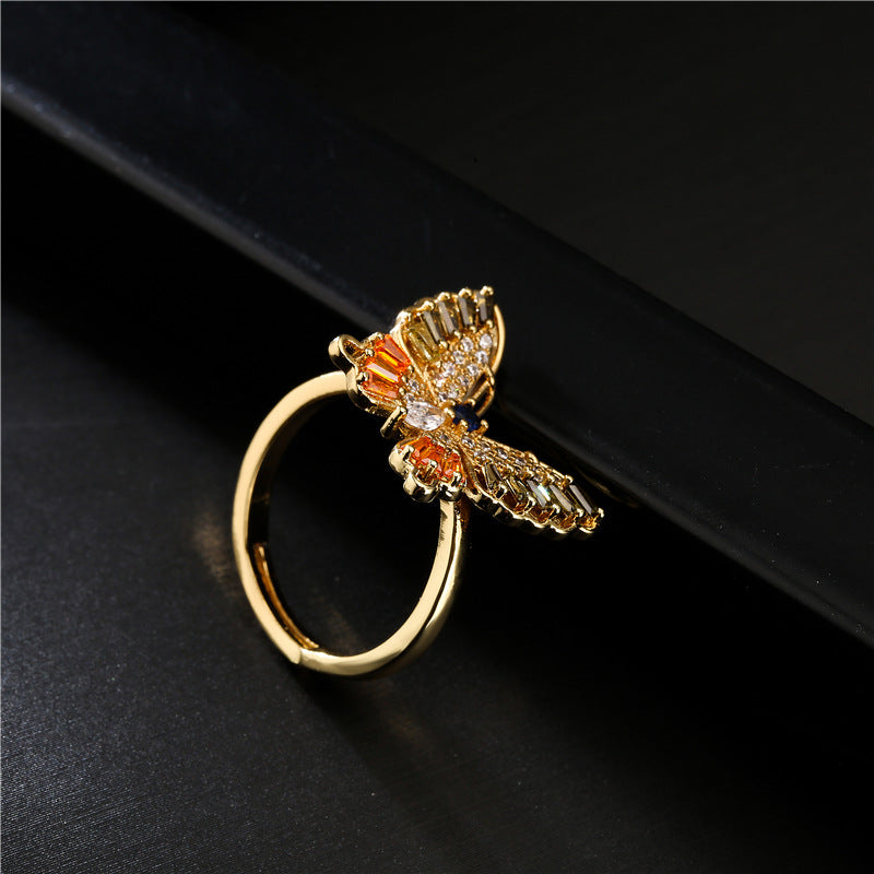 Geometric Butterfly Micro-inlay Cubic Zirconia Brass Ring for Women