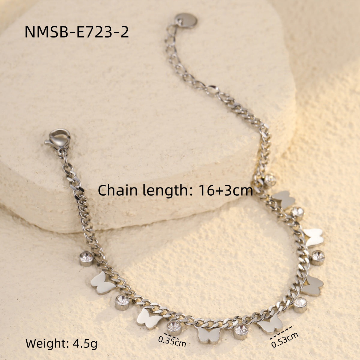 Elegante Bracciale Da Donna A Farfalla In Zirconia In Acciaio Al Titanio Placcato
