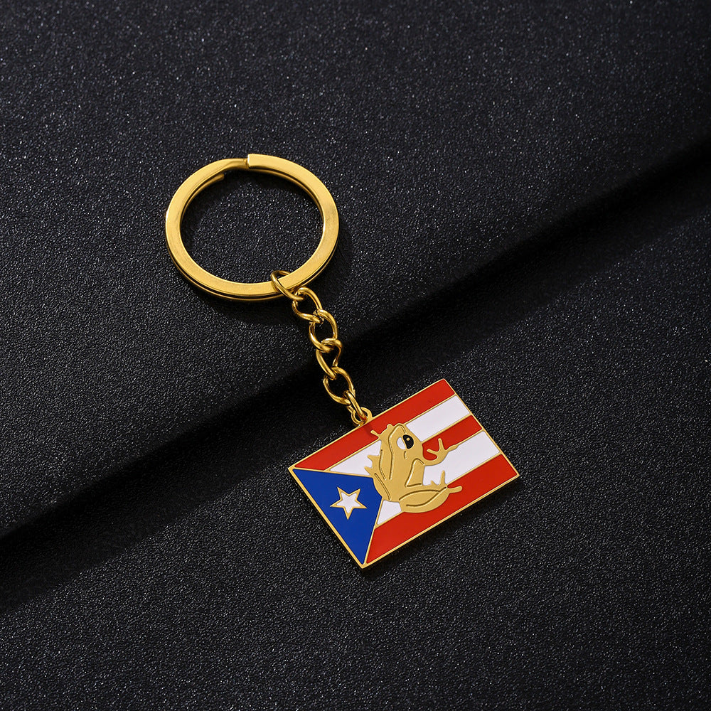 Vintage Ethnic Puerto Rican Pendant Keychain for Men and Women Stainless Steel Unisex Accessory