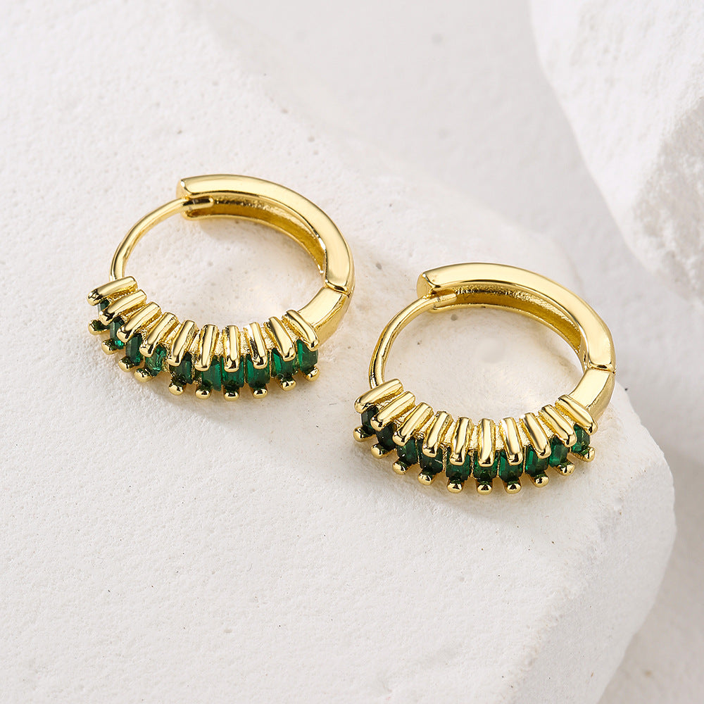 Geometric T-Shaped Copper Earrings with 18K Gold Plating and Cubic Zirconia for Women