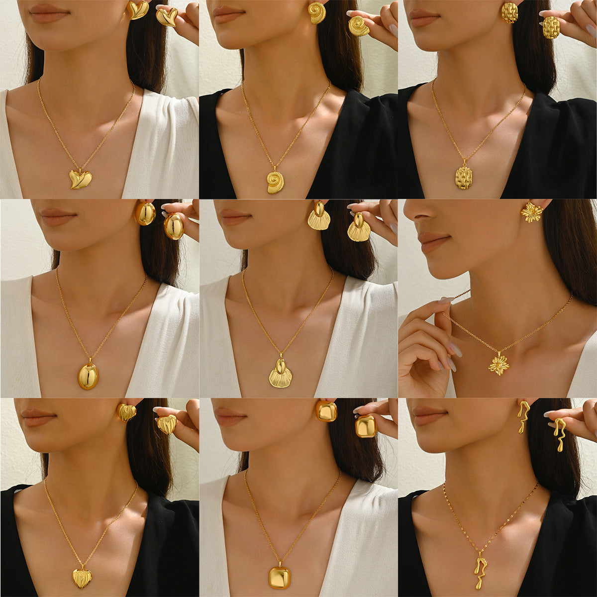 Set di collana e orecchini a pendente a cuore geometrico in lega con finitura placcata per donna