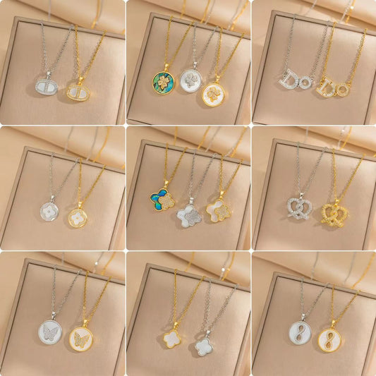 Collar minimalista geométrico de acero de titanio para mujer con cadena de medallón chapado en oro, accesorio de moda
