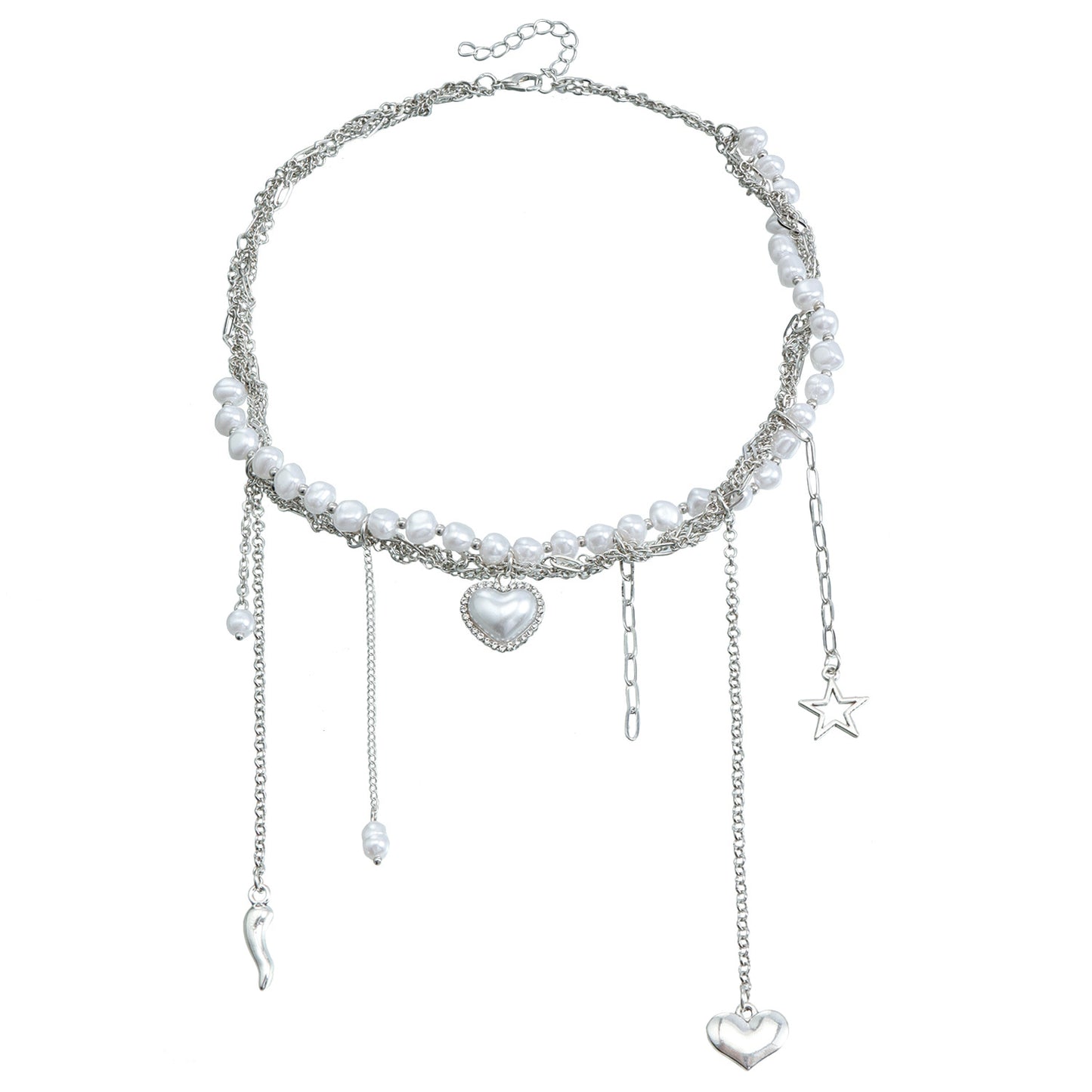 Collar con colgante vintage bohemio en forma de corazón con borla y detalles de perlas para mujer, cadena de aleación con baño de oro